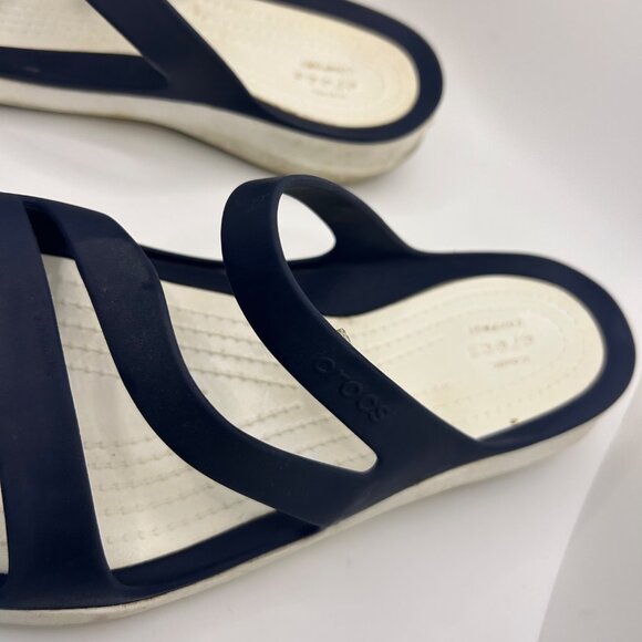 Crocs Navy Blue Lightweight Slide Sandals With Strappy Design Comfortable Fit Si - Picture 5 of 7